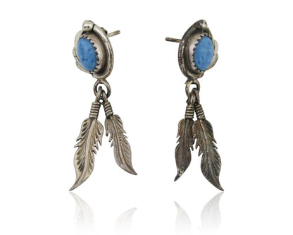 Navajo Earrings 925 Silver Blue Denim Lapis Native American Artist C.80's