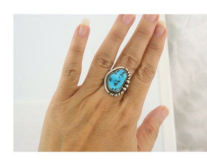 Vintage Navajo Ring 925 Sterling Authentic Traditional Turquoise Size 7.25