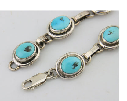 Navajo Bracelet 925 Silver Natural Blue Turquoise Native American Artist C.80's