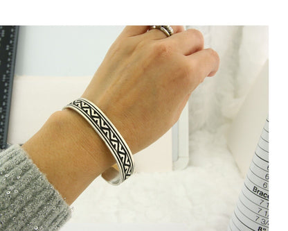 Navajo Bracelet 925 Silver Artist Signed Thomas Singer Cuff Made in the 1980's