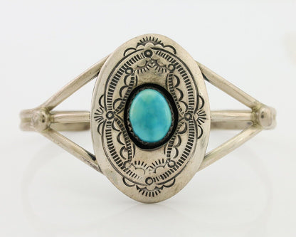 Navajo Bracelet 925 Silver Sleeping Beauty Turquoise Signed IHMJ C.80's