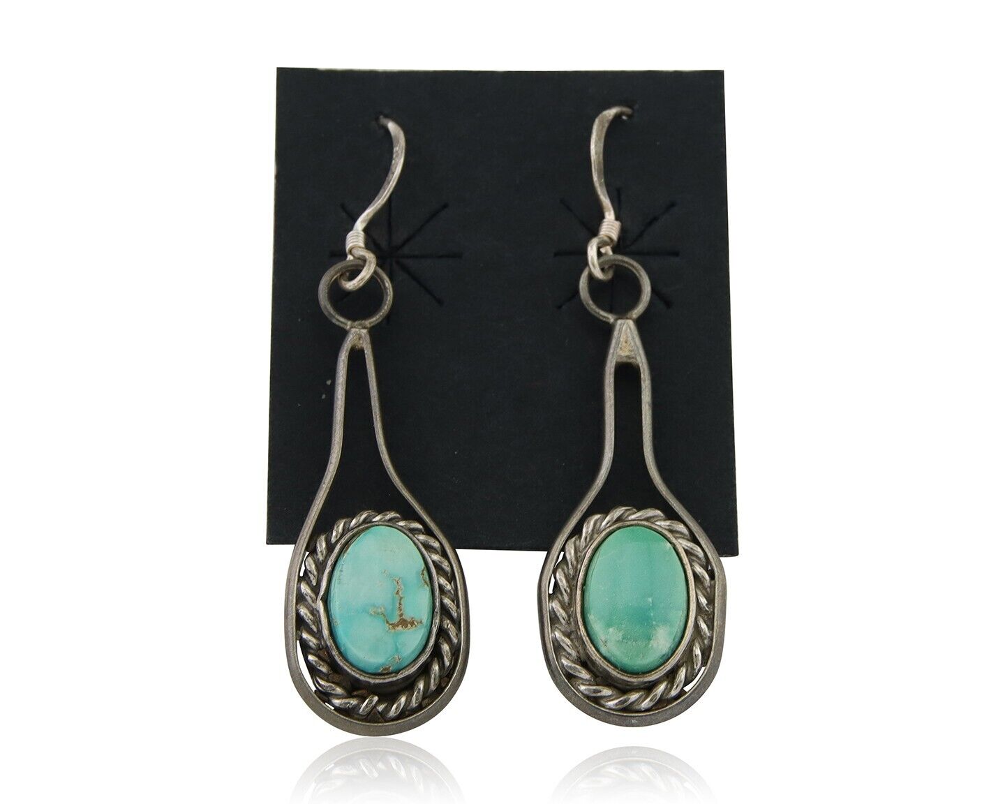 Navajo Dangle Earrings 925 Silver Natural Turquoise Native American Artist C.80s