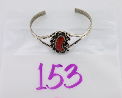 Navajo Bracelet 925 Silver Natural Red Coral Artist Signed L Begay C.80's