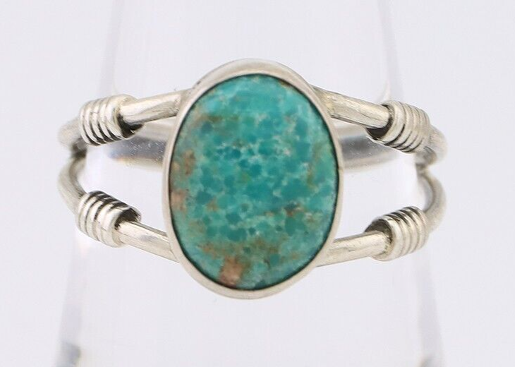 Navajo Ring 925 Silver Natural Blue Turquoise Native American Artist C.80's