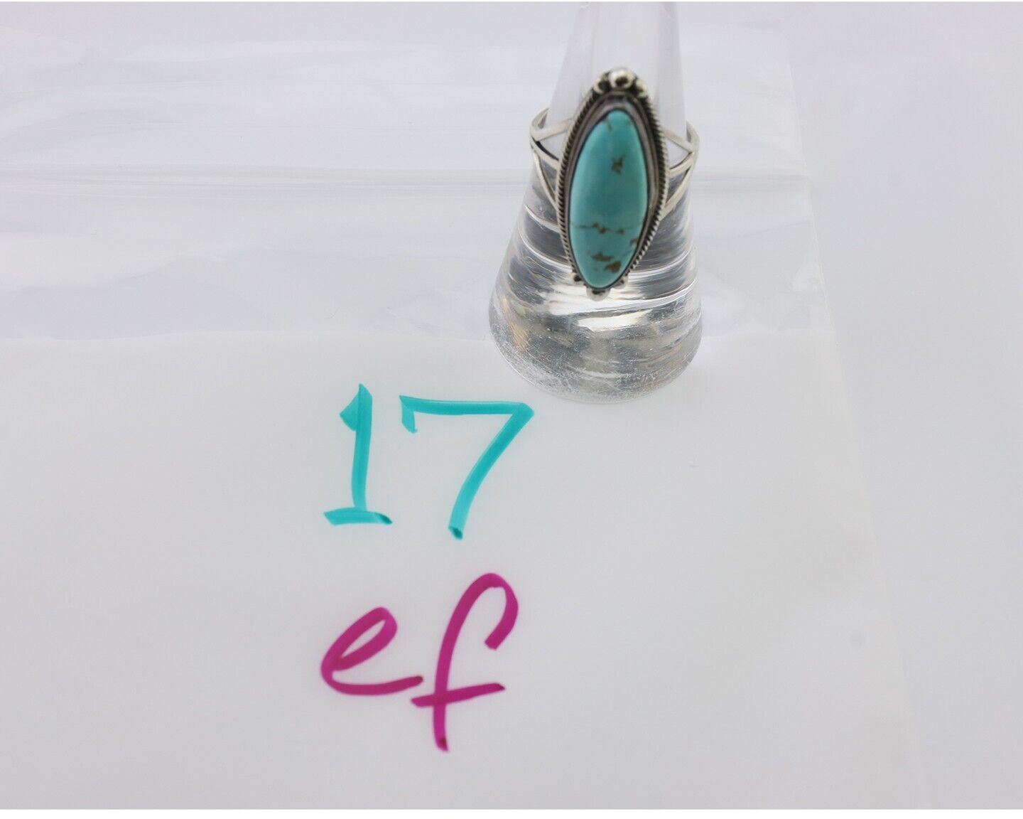 Navajo Handmade Ring 925 Silver Natural Blue Turquoise Size 7.0 C.80's