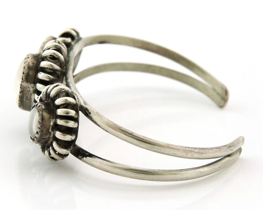 Navajo Cuff Bracelet Sterling Silver Vintage Native Artist Signed SM