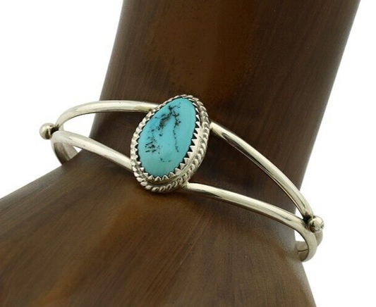 Navajo Bracelet 925 Silver Sleeping Beauty Turquoise Native Artist C.80's