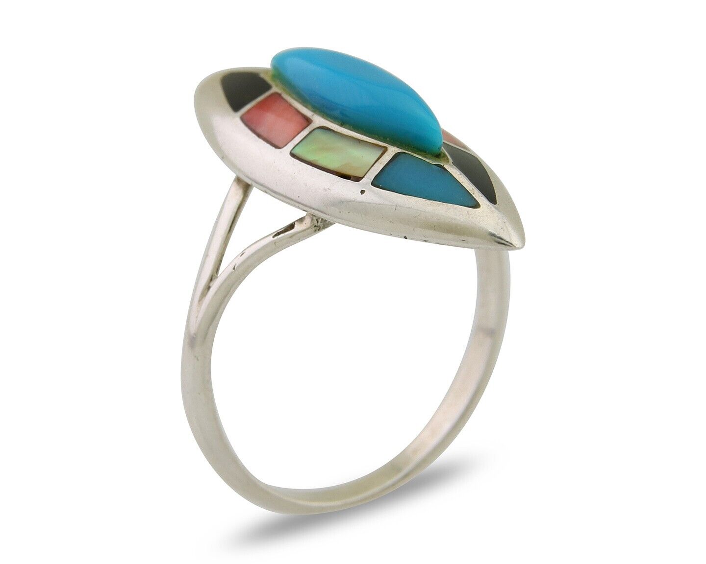 Navajo Ring 925 Silver Turquoise Shell Onyx Spiney Oyster Native Artist C80's