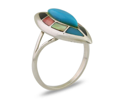 Navajo Ring 925 Silver Turquoise Shell Onyx Spiney Oyster Native Artist C80's