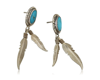 Navajo Handmade Earrings 925 Silver Blue Turquoise Native Artist C.80s