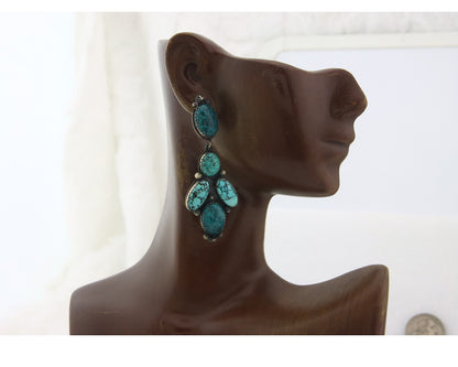 Navajo Earrings Sterling Silver Natural Turquoise Vintage Signed JR Silversmiths
