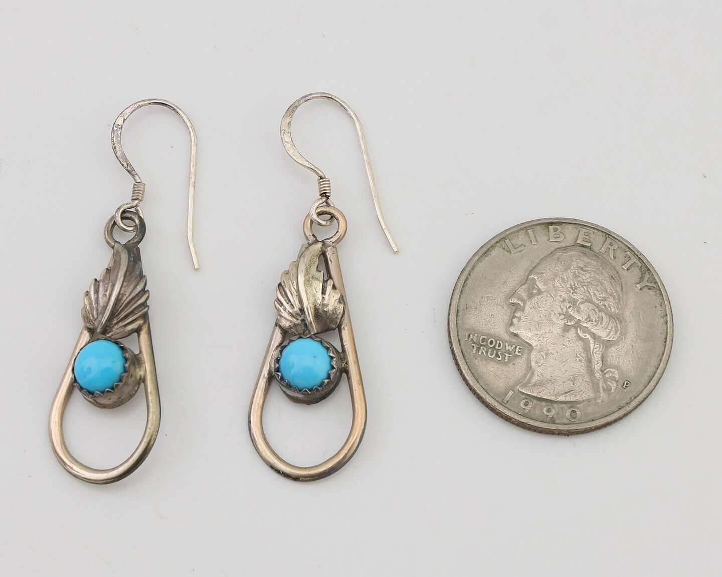 Navajo Dangle Earrings 925 Silver Sleeping B Turquoise Native Artist C.80's