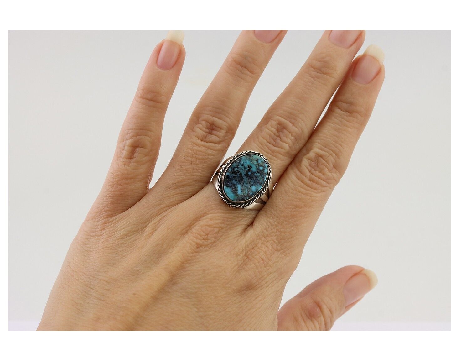 Navajo Ring 925 Silver Natural Turquoise Native American Artist Size 7.25 C.80's