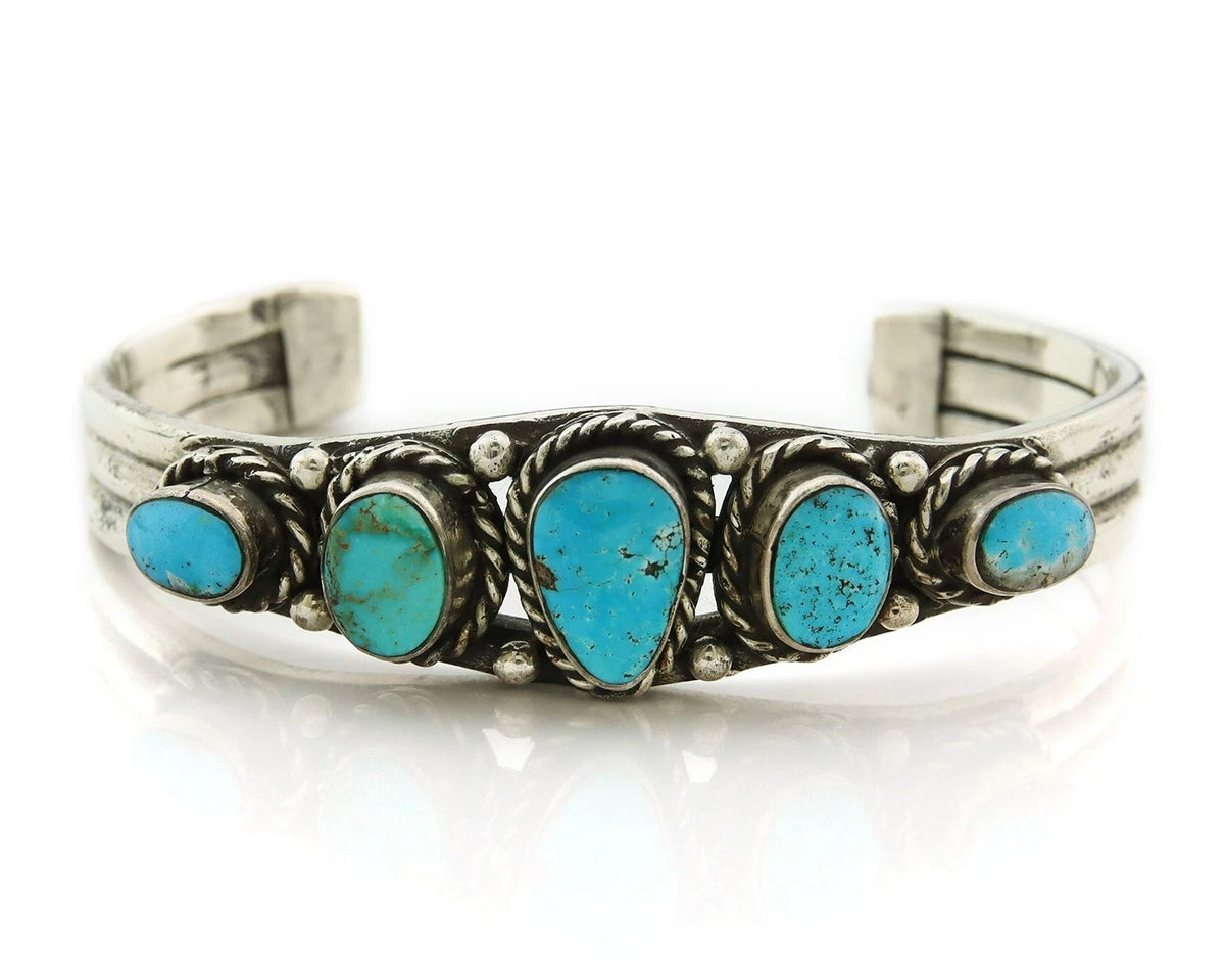 Navajo Cuff Bracelet Sterling Silver Turquoise Handmade Vintage Signed JN