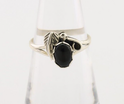 Navajo Handmade Ring 925 Silver Natural Onyx Native Artist Size 6.5 C.80's