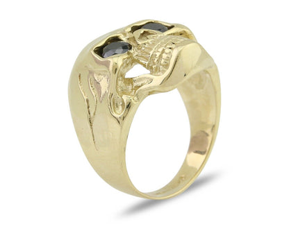 Men 14k SOLID Gold Skull Ring Lab Created Black Onyx Eyes Size 12