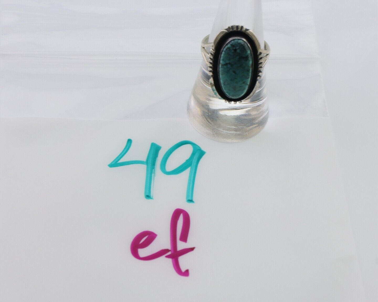 Navajo Ring 925 Silver Kingman Turquoise Native American Artist Size 8.0 C.80's
