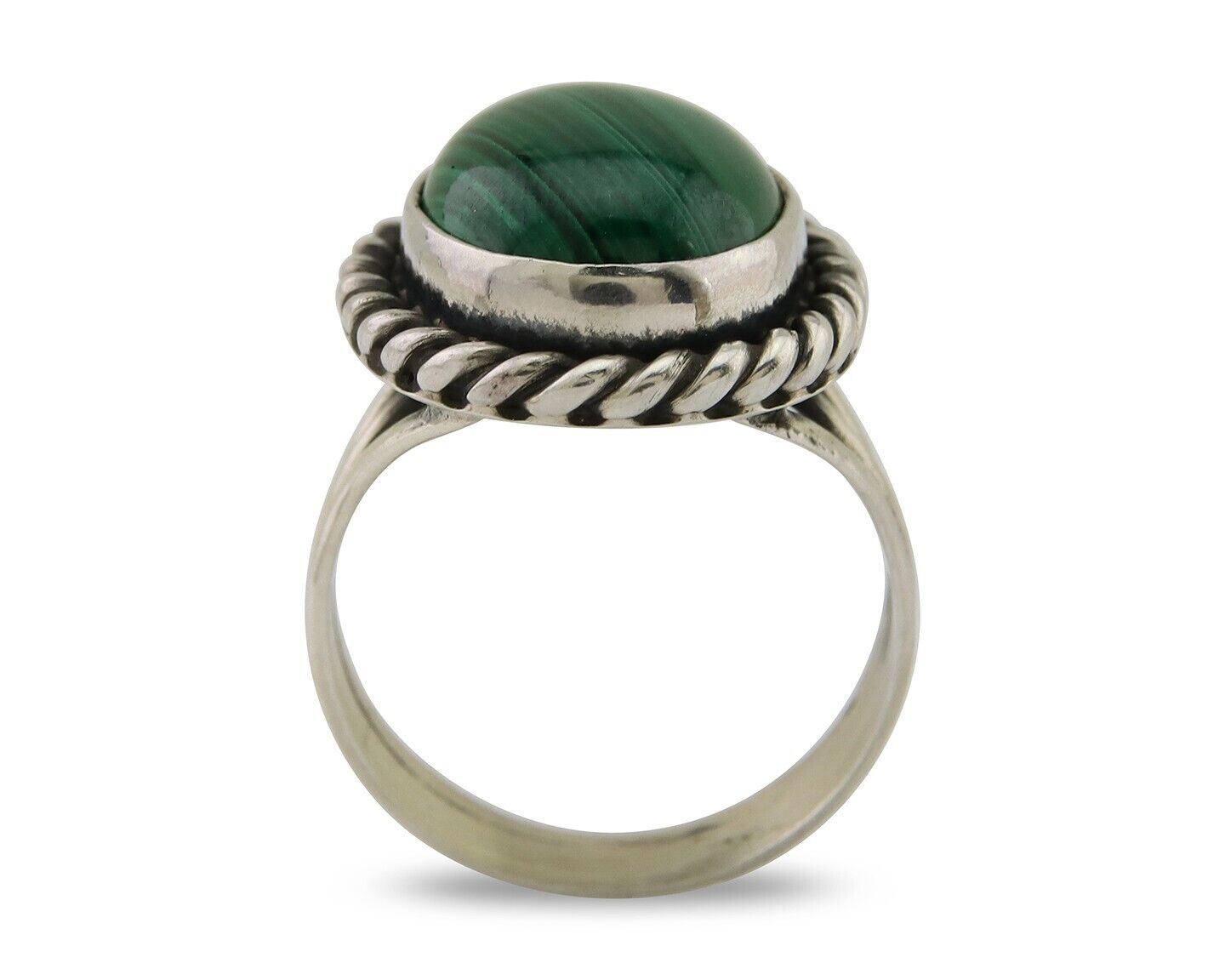 Navajo Ring 925 Silver Natural Malachite Native American Artist C.80's