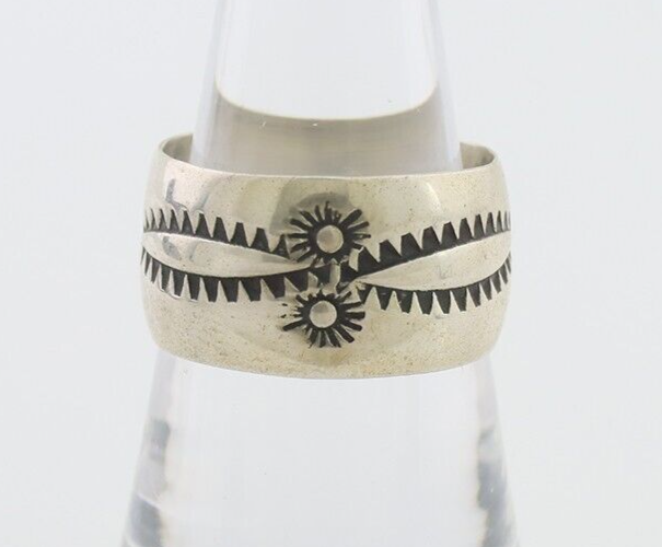 Navajo Hand Stamped Band 925 Silver 11.0 mm Native Artist Size 7.75 C.80's