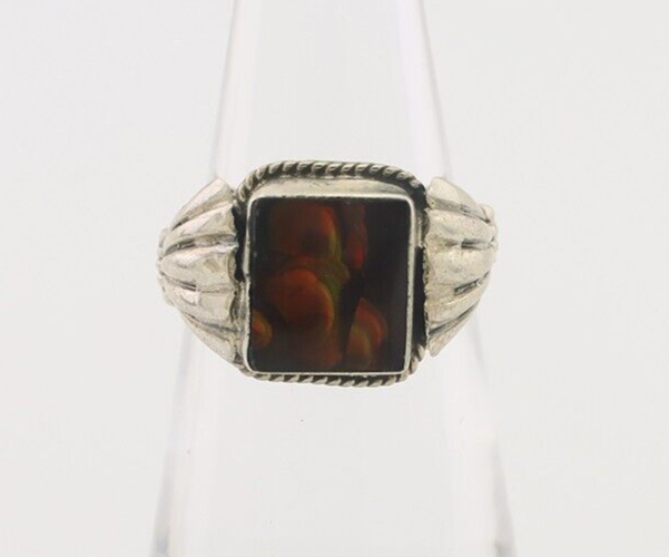 Navajo Handmade Ring 925 Silver Natural Fire Opal Native Artist Size 5.0 C.80's