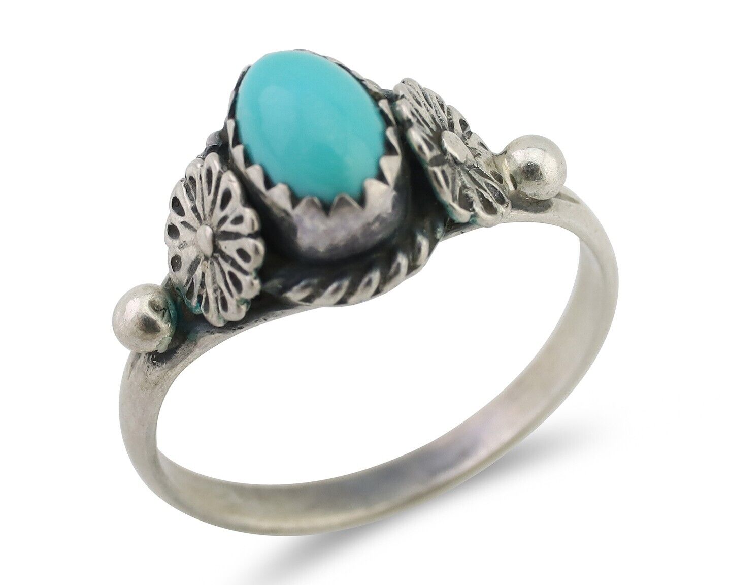 Navajo Ring 925 Silver Kingman Turquoise Native American Artist Made In 1985