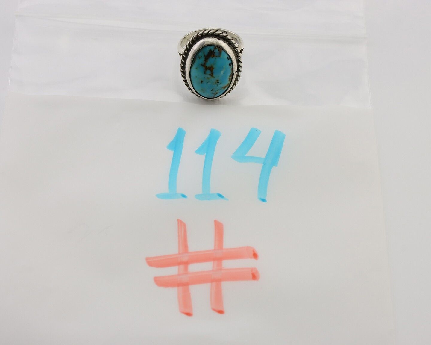 Navajo Ring 925 Silver Kingman Turquoise Native American Artist C.80's