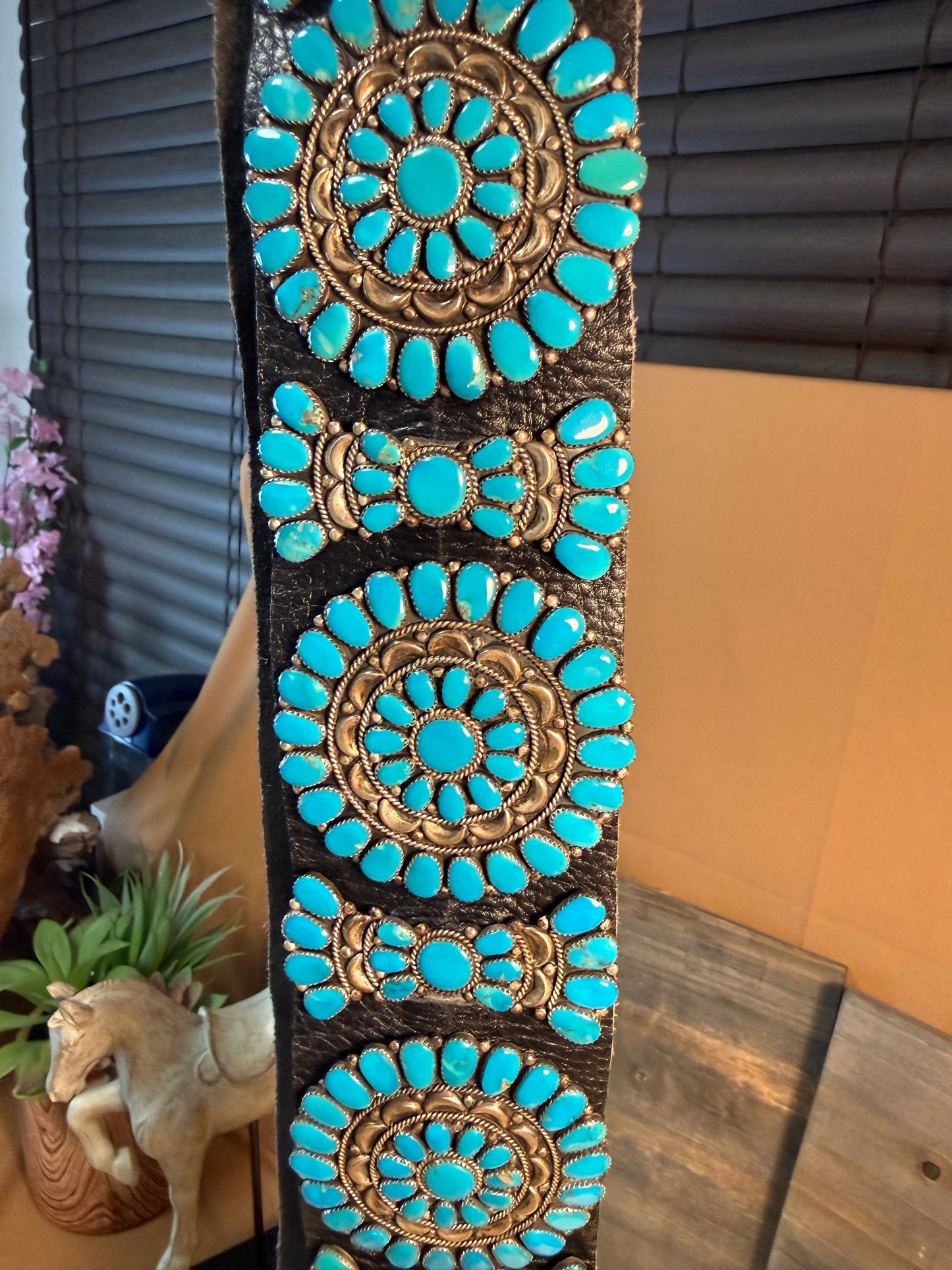 HUGE STATEMENT ZUNI Southwestern Blue Turquoise Sterling Silver Handmade Concho Belt Signed Jack Weekoty