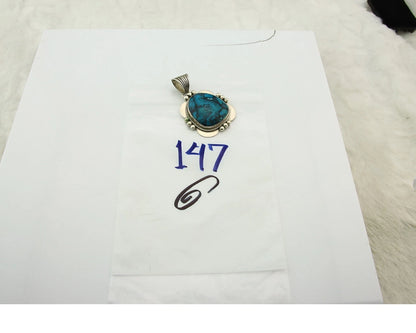 Navajo Pendant Sterling Silver Turquoise Vintage Signed Mark Yazzie