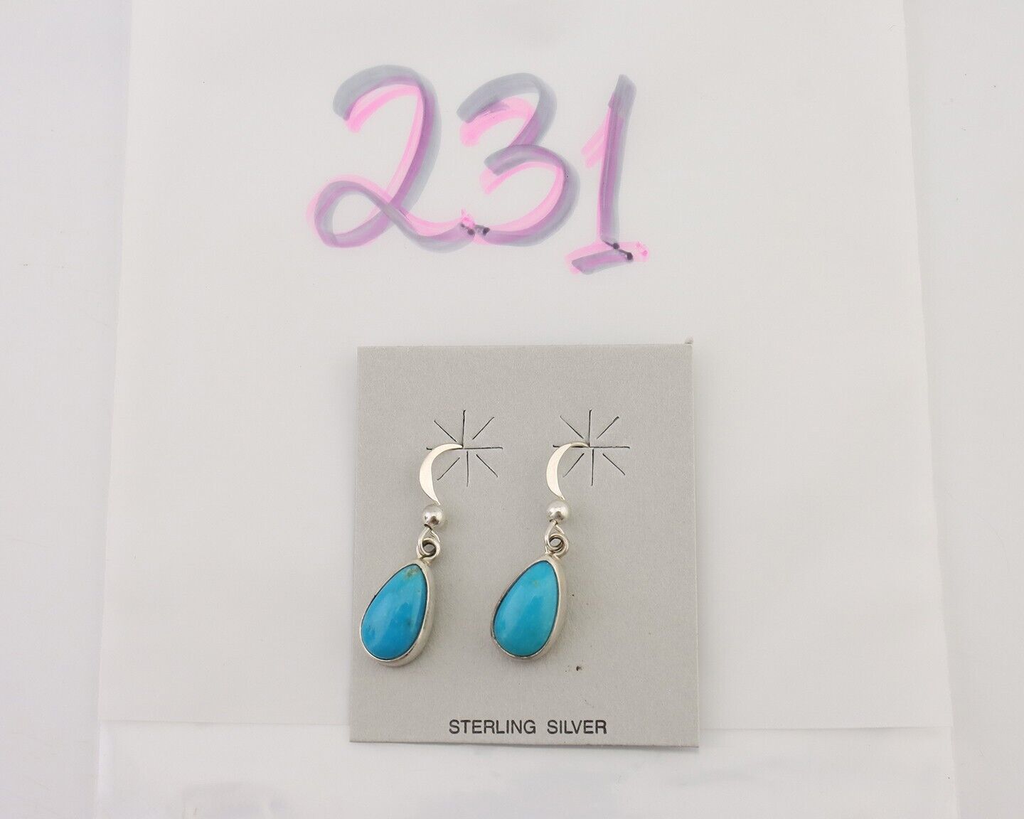 Navajo Dangle Earrings 925 Silver Natural Blue Turquoise Artist Signed M C.80's