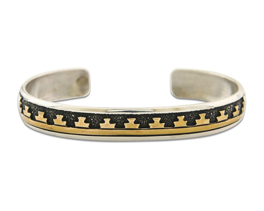 Navajo Bracelet 925 Silver & 12k Yellow Gold Filled Signed Thomas Singer C.80's