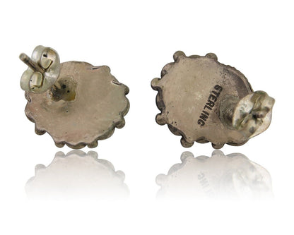 Navajo Handmade Earrings 925 Silver Natural Turquoise Native American Artist 80s