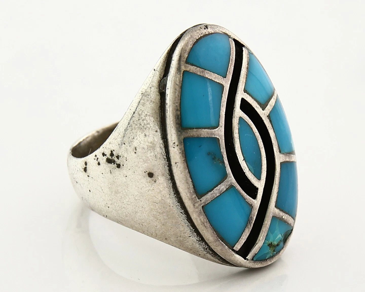 Men Zuni Ring Sterling Silver Natural Turquoise Vintage Size 13