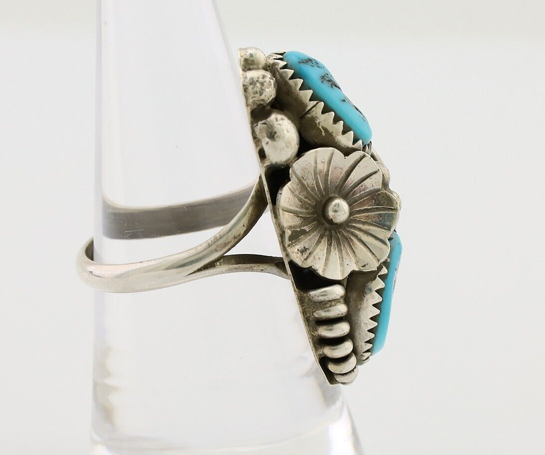 Navajo Ring 925 Silver Sleeping Beauty Turquoise Signed Max Calabaza C.80's