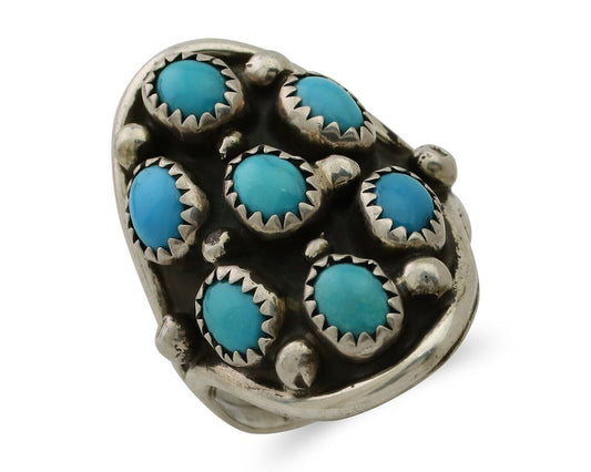 Navajo Handmade Ring 925 Silver Kingman Turquoise Artist Signed L Henderson C80s