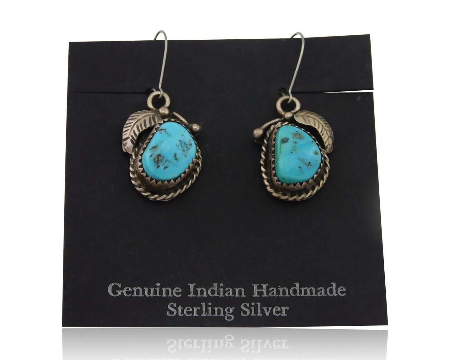 Navajo Dangle Earrings 925 Silver Natural Blue Turquoise Native Signed HS C.80's