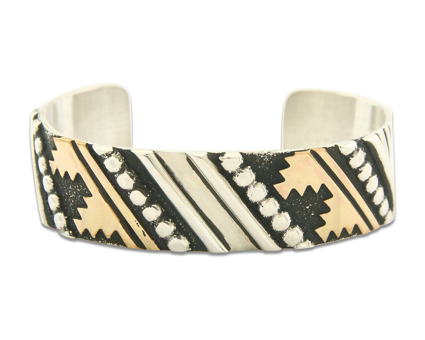 Navajo Bracelet Gold & 925 Silver Handmade 16 mm Wide Signed Thomas Singer C80s