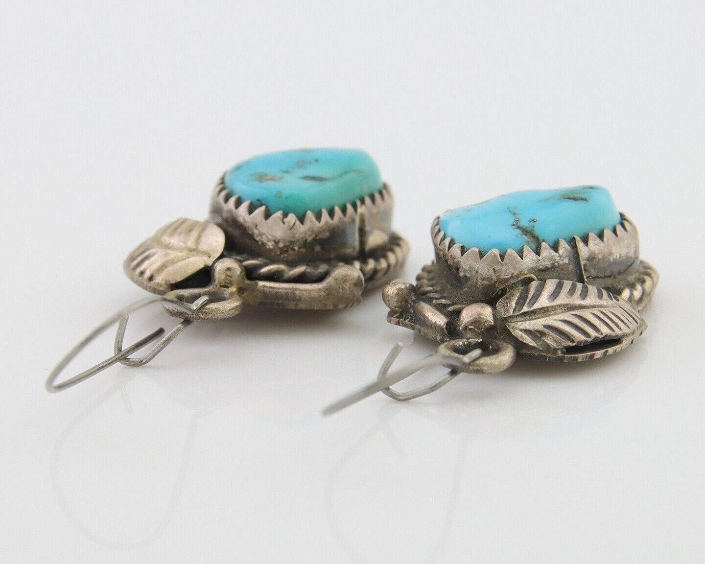 Navajo Dangle Earrings 925 Silver Natural Blue Turquoise Native Signed HS C.80's