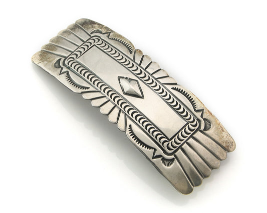 Vintage Navajo Barrette 925 Sterling Silver Hand Stamped Signed HT