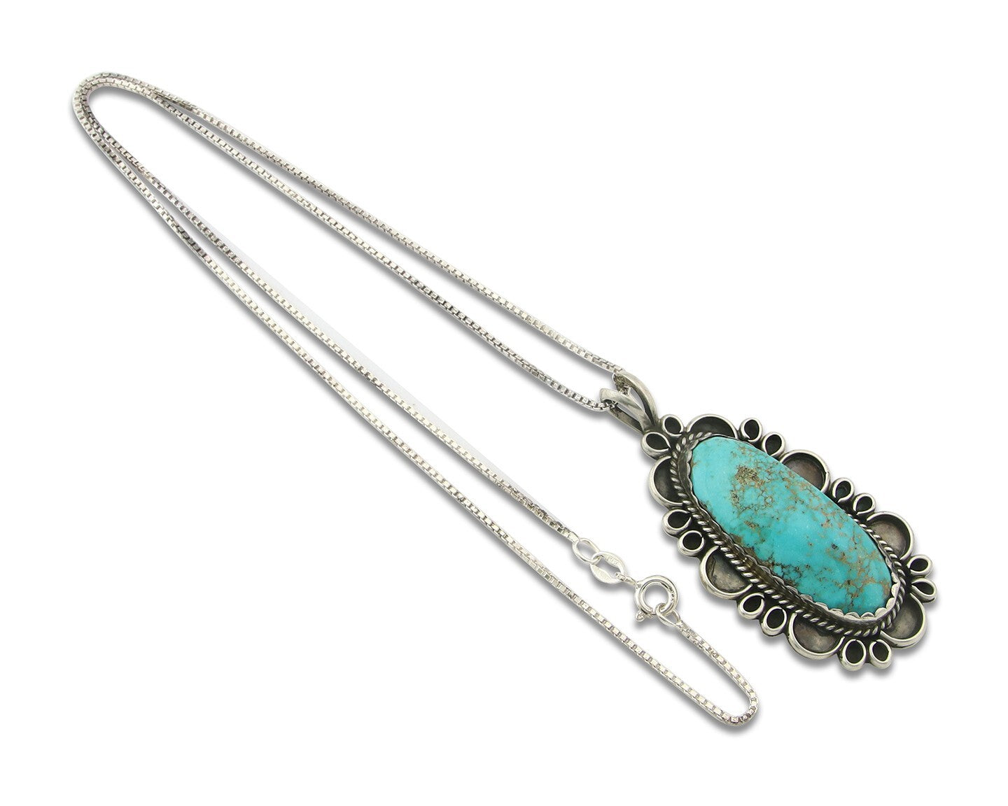 Navajo Sterling Silver Necklace Authentic Turquoise Vintage Handmade