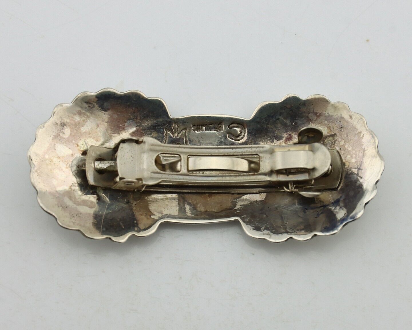 Women's Navajo Hair Clip Hand Stamped 925 Silver Artist Signed C Montoya C.80's