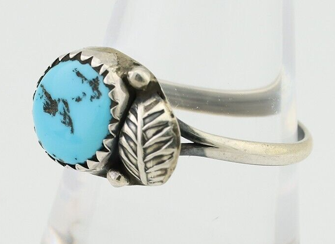 Navajo Ring 925 Silver Sleeping Beauty Turquoise Native American Artist C.80's