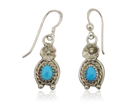 Navajo Dangle Earrings 925 Silver Natural Turquoise Artist Signed DB C.80's