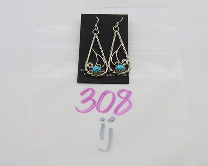 Navajo Dangle Earrings 925 Silver Natural Turquoise Artist Signed JB C.80's