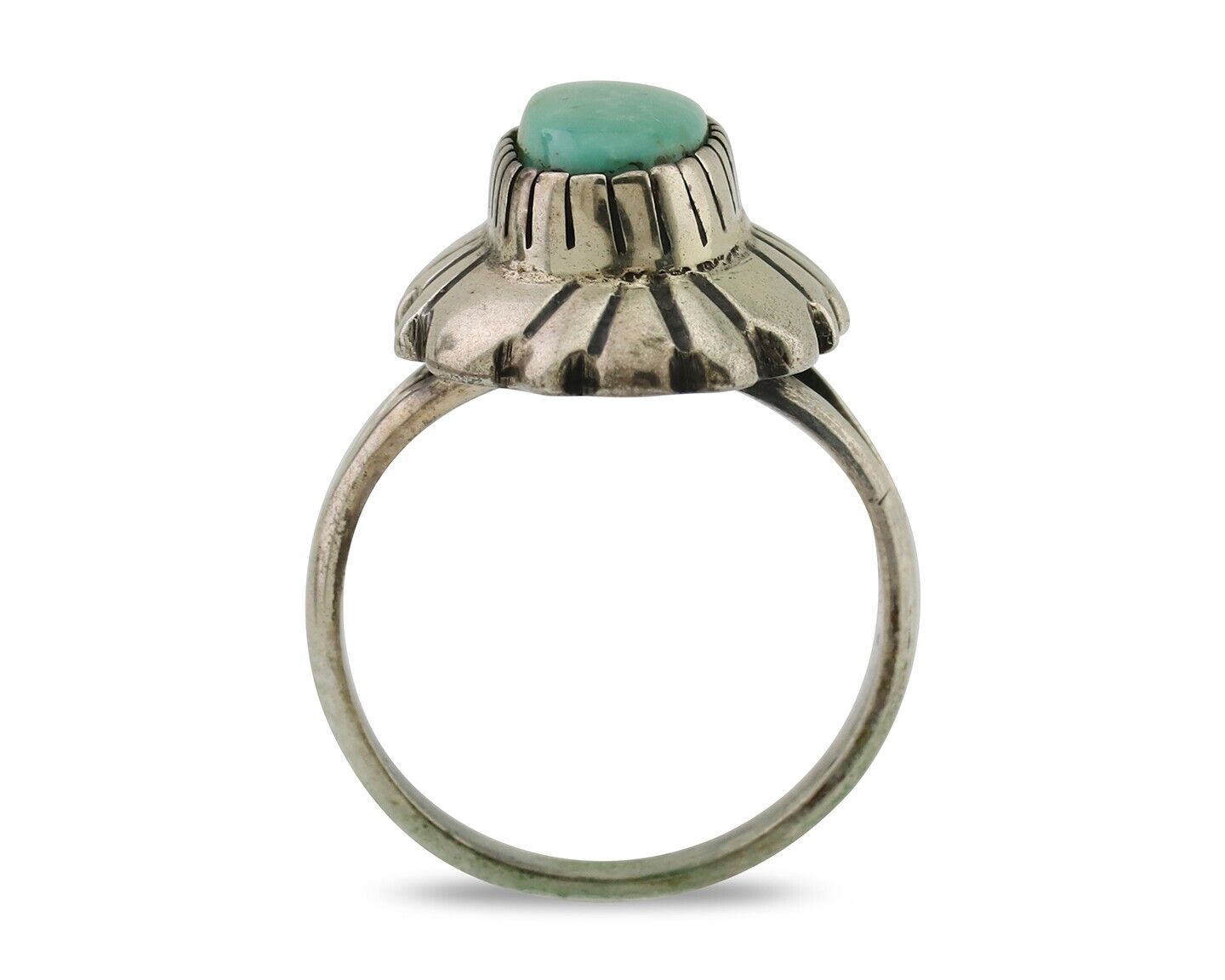Navajo Ring 925 Silver Kingman Turquoise Signed M Montoya Size 8.0 C.80's