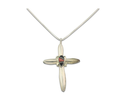 Navajo Cross Necklace Sterling Silver Authentic Natural Gemstones Signed M