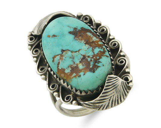 Traditional Navajo Ring Sterling Silver Authentic Turquoise Handmade Size 8.0