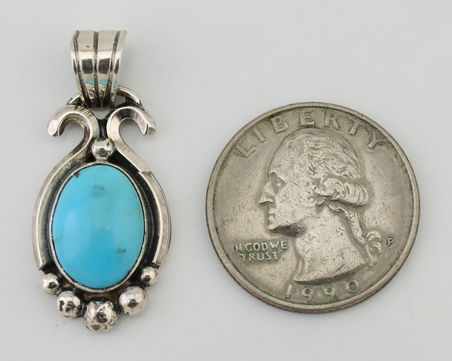 Navajo Pendant 925 Silver Natural Turquoise Artist Signed RB C.80's