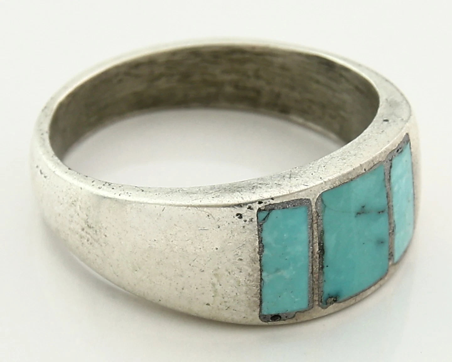 Men Navajo Ring Sterling Silver Natural Blue Turquoise Vintage C.70's Size 11.25