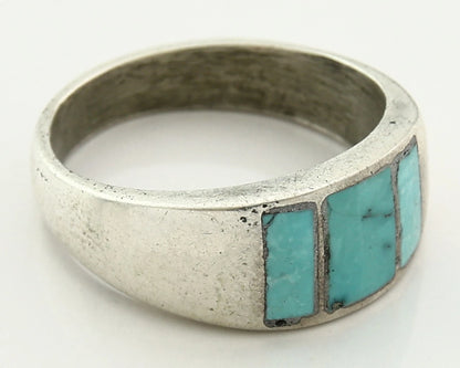 Men Navajo Ring Sterling Silver Natural Blue Turquoise Vintage C.70's Size 11.25