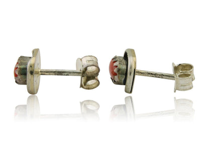 Navajo Earrings 925 Silver Natural Red Coral Native American Artist C.80's